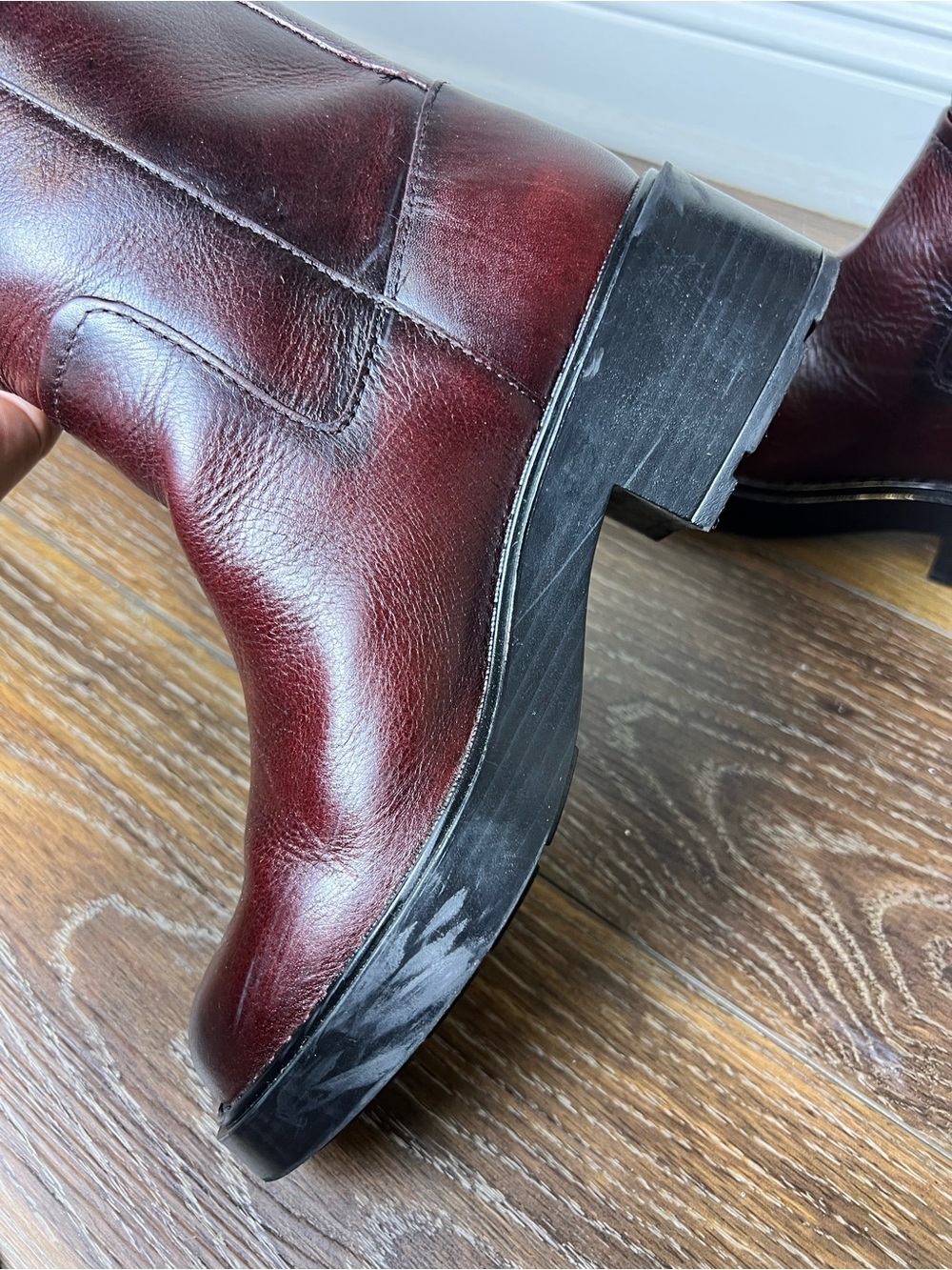 Zara Oxblood Burgundy Leather Knee High Boots Women 7.5 EU 38 NWT - Picture 8 of 13